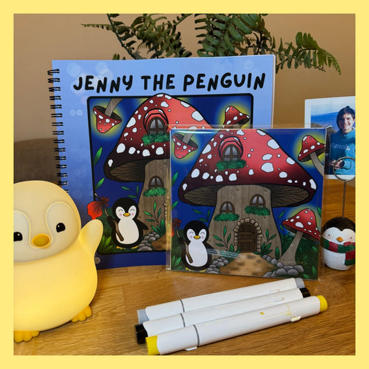** NEW ** JENNY THE PENGUIN COLOURING BOOK: FUN & IMAGINATION & MINI POSTCARD PRINT SET