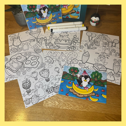 JENNY THE PENGUIN COLOURING BOOK AND MINI POSTCARD PRINT BUNDLE